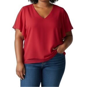 💎 Pennington's Elegant Red V-Neck Blouse